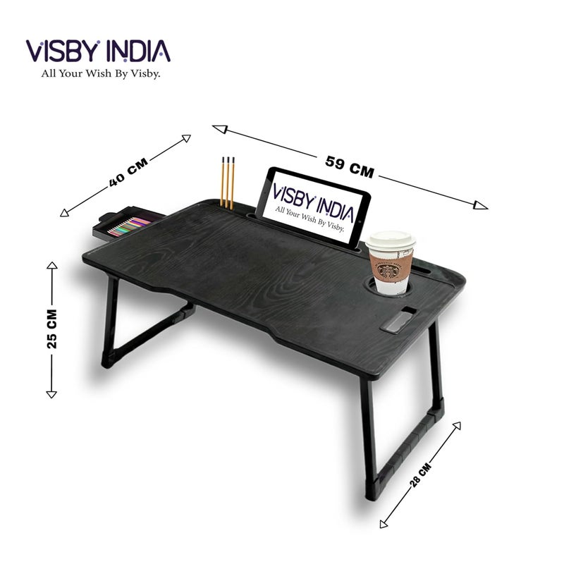 VISBY INDIA Wood Laptop Bed Tray Table Laptop Desk for BedFoldable Lap Desk Stand Notebook Desk Adjustable Laptop Table Notebook Bed Tray Lap Tablet with Cup Holder A1 150 mm 50 mm 100 mm - Image 2
