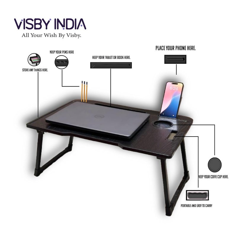 VISBY INDIA Wood Laptop Bed Tray Table Laptop Desk for BedFoldable Lap Desk Stand Notebook Desk Adjustable Laptop Table Notebook Bed Tray Lap Tablet with Cup Holder A1 150 mm 50 mm 100 mm - Image 3