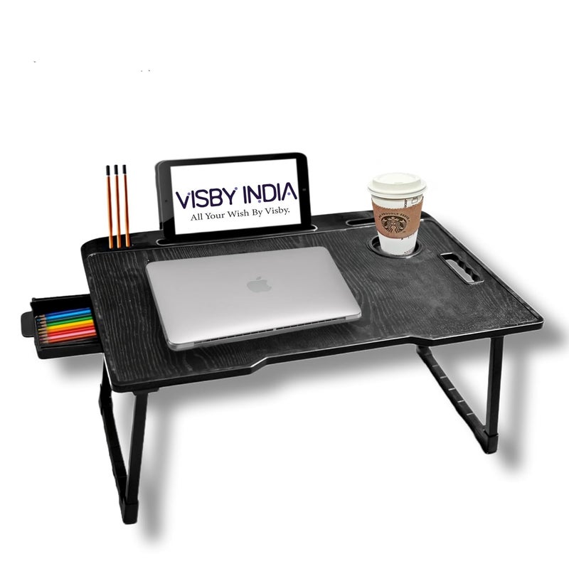 VISBY INDIA Wood Laptop Bed Tray Table Laptop Desk for BedFoldable Lap Desk Stand Notebook Desk Adjustable Laptop Table Notebook Bed Tray Lap Tablet with Cup Holder A1 150 mm 50 mm 100 mm - Image 1
