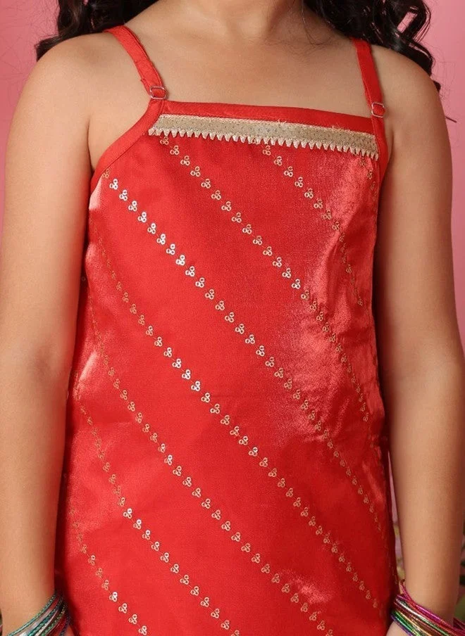 Saka Designs Girls Red Kurta With Dhoti Pants & Dupatta