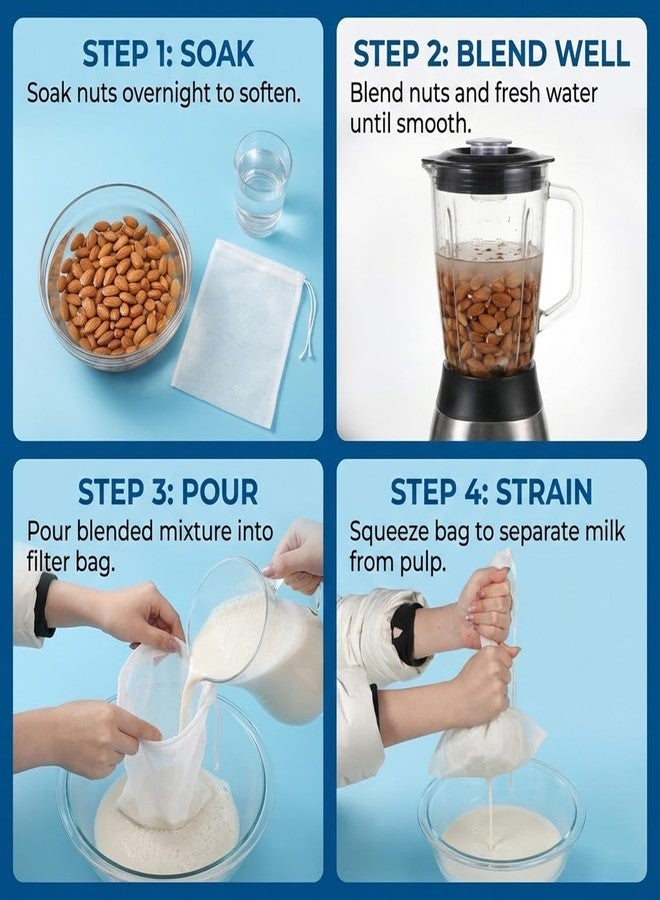 Josojoou 8 Pcs Nut Milk Bag, 3 Sizes Nylon Cheese Cloth Bag for Straining, Strong Fine Mesh Nylon Cheese Cloth Strainer Bags, Reusable Nut Bags for Almond Milk Juice Coffee Tea Yogurt - Image 5