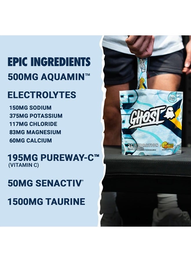 Ghost Hydration Packets, Lemon Crush, 24 Sticks, Electrolyte Powder - Drink Mix Supplement with Magnesium, Potassium, Calcium, Vitamin C - Vegan Friendly, Free of Soy, Sugar & Gluten  - Image 3