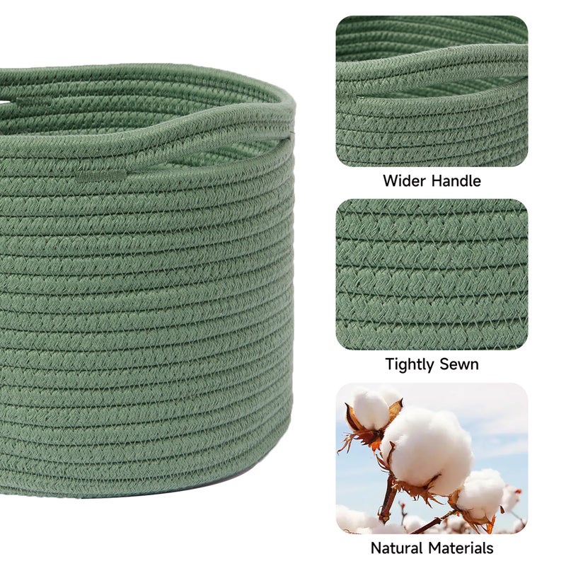 MiniArk Small Basket for Organizing | Cube Shelf Closet Storage Baskets | 9.7Ã—9.7Ã—7.1â€ | Woven Rope Gift Basket | Nursery | Round 3 Packs Green - Image 2