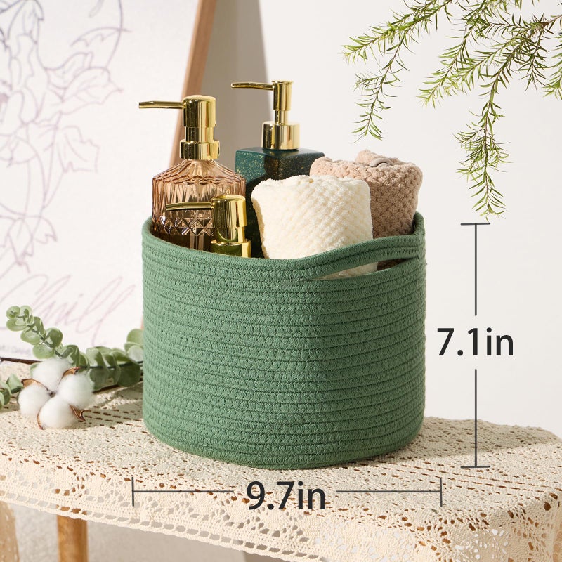 MiniArk Small Basket for Organizing | Cube Shelf Closet Storage Baskets | 9.7Ã—9.7Ã—7.1â€ | Woven Rope Gift Basket | Nursery | Round 3 Packs Green - Image 3
