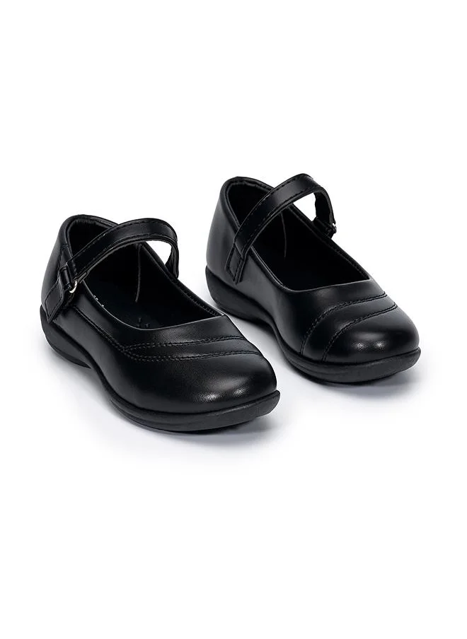 babyqlo Girls Black Stitch Detail School Shoes