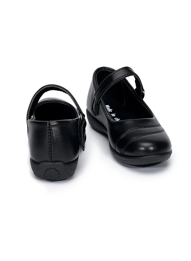 babyqlo Girls Black Stitch Detail School Shoes