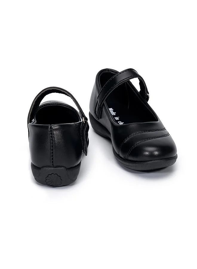 babyqlo Girls Black Stitch Detail School Shoes
