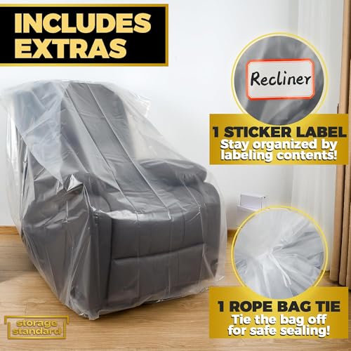 Storage Standard Plastic Furniture Covers for Moving Storage - Heavy-Duty Chair Cover Protectors, Waterproof & Dustproof Clear Moving Bags for Armchair or Recliner - Extra Large Bag Open Size 64 x 42 x 34 Inch - Image 4