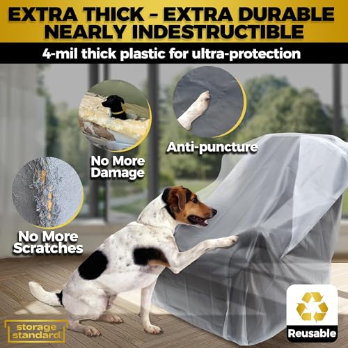 Storage Standard Plastic Furniture Covers for Moving Storage - Heavy-Duty Chair Cover Protectors, Waterproof & Dustproof Clear Moving Bags for Armchair or Recliner - Extra Large Bag Open Size 64 x 42 x 34 Inch - Image 3