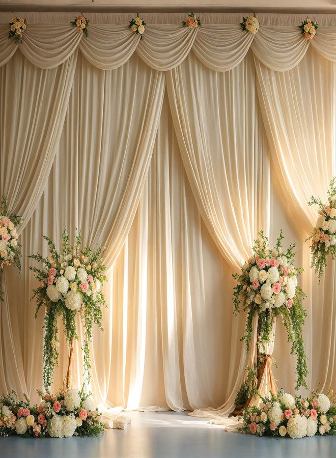 Htper 10x12 ft Beige Backdrop Curtain for Wedding Parties, Wrinkle Free Polyester 2 Panels 12 ft Long Photo Backdrop Drapes Back Drop Cloth for Birthday Photography Background Party Backdrop - Image 5