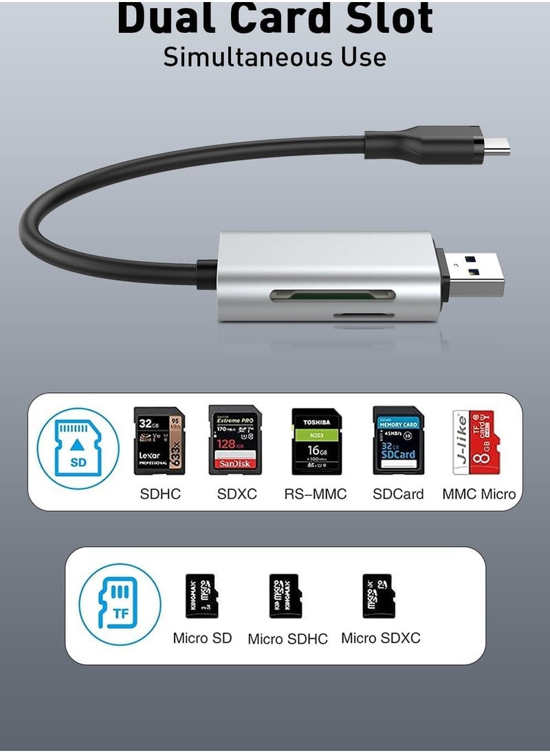 SYOSI - SD Card Reader, Micro SD/TF Memory with USB C and USB 3.0 Dual Slot High-Speed Reading at Same Time, Compatible with Computer PC MacBook Pro/Air, iPhone 15/15 Pro/Pro Max iPad Pro Samsung - Image 1