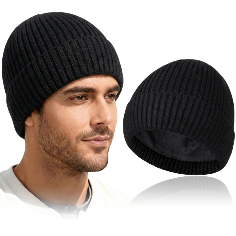 DACKRITO Thick Fleece Lined Knit Beanie for Men & Women â€“ Warm Winter Cuffed Hat for Cold Weather Outdoor Wear Black - Image 1