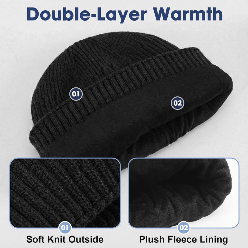 DACKRITO Thick Fleece Lined Knit Beanie for Men & Women â€“ Warm Winter Cuffed Hat for Cold Weather Outdoor Wear Black - Image 2