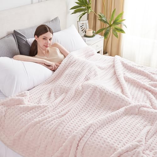Serenhom Soft Cozy Fuzzy Fleece Throw Blanket, Waffle Light Pink, 50x60 Inches – Lightweight, Fluffy, and Warm 3D Jacquard All-Season Blanket for Couch, Bed, Sofa, Home Decor, Camping, and Travel - Image 1