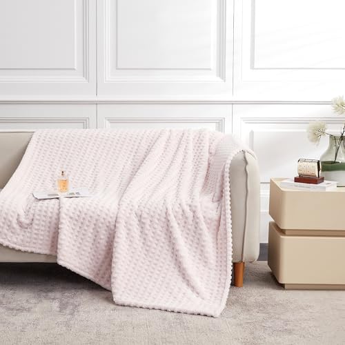 Serenhom Soft Cozy Fuzzy Fleece Throw Blanket, Waffle Light Pink, 50x60 Inches – Lightweight, Fluffy, and Warm 3D Jacquard All-Season Blanket for Couch, Bed, Sofa, Home Decor, Camping, and Travel - Image 2