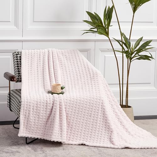 Serenhom Soft Cozy Fuzzy Fleece Throw Blanket, Waffle Light Pink, 50x60 Inches – Lightweight, Fluffy, and Warm 3D Jacquard All-Season Blanket for Couch, Bed, Sofa, Home Decor, Camping, and Travel - Image 3