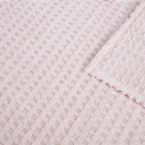 Serenhom Soft Cozy Fuzzy Fleece Throw Blanket, Waffle Light Pink, 50x60 Inches – Lightweight, Fluffy, and Warm 3D Jacquard All-Season Blanket for Couch, Bed, Sofa, Home Decor, Camping, and Travel - Image 5
