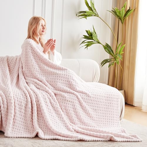 Serenhom Soft Cozy Fuzzy Fleece Throw Blanket, Waffle Light Pink, 50x60 Inches – Lightweight, Fluffy, and Warm 3D Jacquard All-Season Blanket for Couch, Bed, Sofa, Home Decor, Camping, and Travel - Image 4
