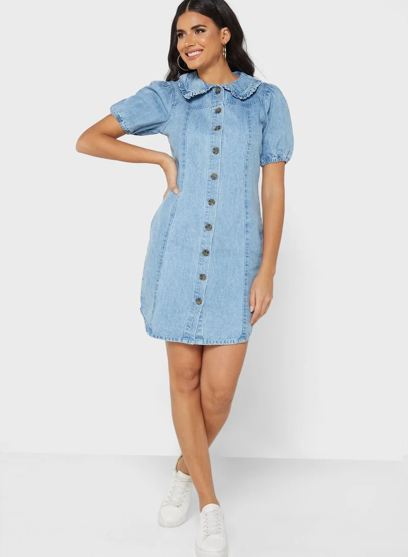DOROTHY PERKINS Balloon Sleeve Button Detail Denim Dress