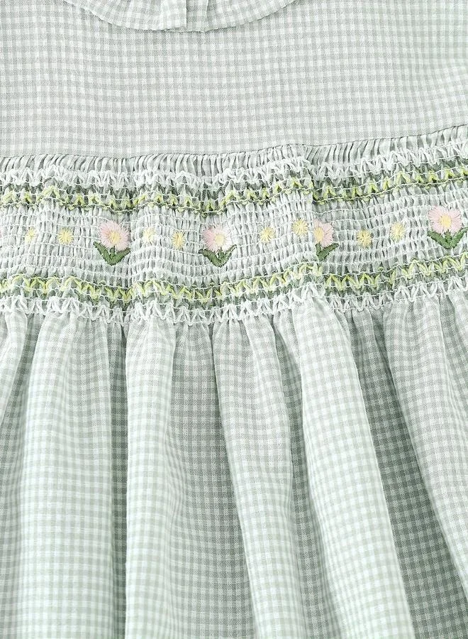 Take Two Take Two Girls Green Checked Smocked Detail Dress