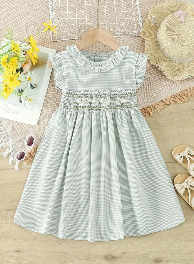تايك تو Take Two Girls Green Checked Smocked Detail Dress