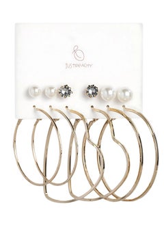 Just Peachy Gold Toned Earrings for Women & Girls, Ear Bali With 3 Studs for Ladies, Latest Design, 2 Gold-Toned Heart Shaped & White Beads Earrings for Birthdays Gifts, Anniversaries Pack of 6