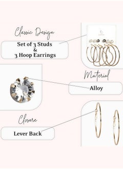 Just Peachy Just Peachy Gold Toned Earrings for Women & Girls, Ear Bali With 3 Studs for Ladies, Latest Design, 2 Gold-Toned Heart Shaped & White Beads Earrings for Birthdays Gifts, Anniversaries Pack of 6  - Image 4