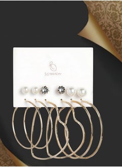 Just Peachy Just Peachy Gold Toned Earrings for Women & Girls, Ear Bali With 3 Studs for Ladies, Latest Design, 2 Gold-Toned Heart Shaped & White Beads Earrings for Birthdays Gifts, Anniversaries Pack of 6  - Image 3