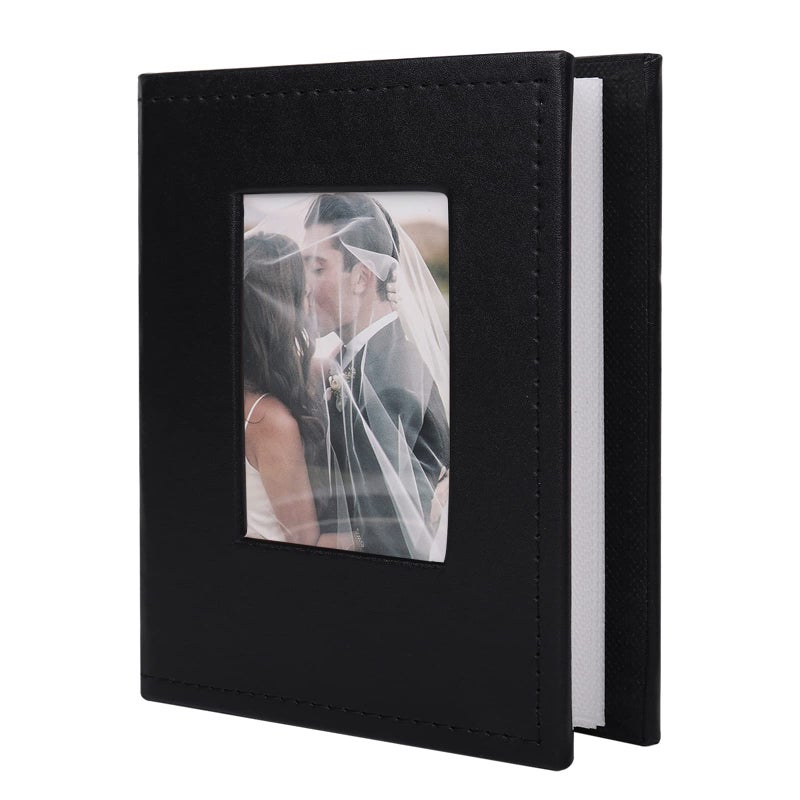 RECUTMS RECUTMS 100 Photo Album for 4x6 100 Small Photos Black Premium Leather Cover Inner White Page Vertical Photo Book for Family Wedding Graduation (Black) - Image 1