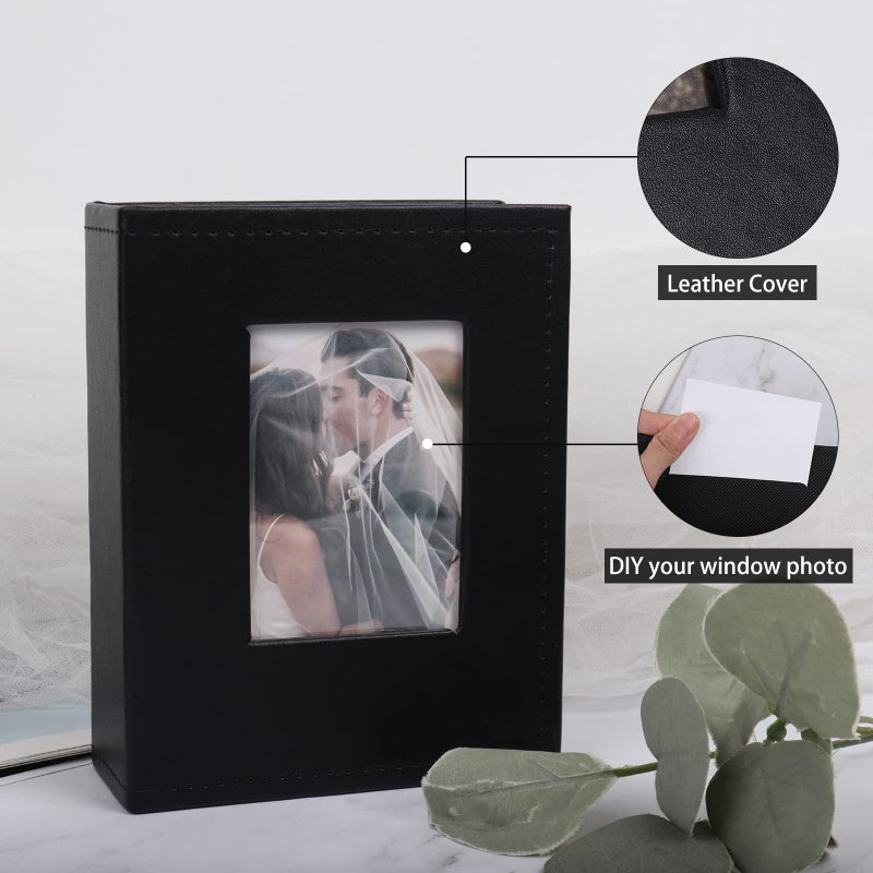 RECUTMS RECUTMS 100 Photo Album for 4x6 100 Small Photos Black Premium Leather Cover Inner White Page Vertical Photo Book for Family Wedding Graduation (Black) - Image 3