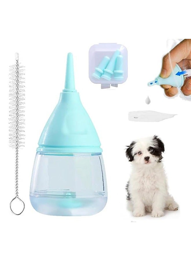 1 Pcs Kitten Bottles For Nursing, Anti-Choking Puppy Feeder Design, with 3 pcs Replaceable and Reusable Silicone Nipples, For newborrn Kittens, Puppies, Rabbits, Small Animals (Blue) - Image 1
