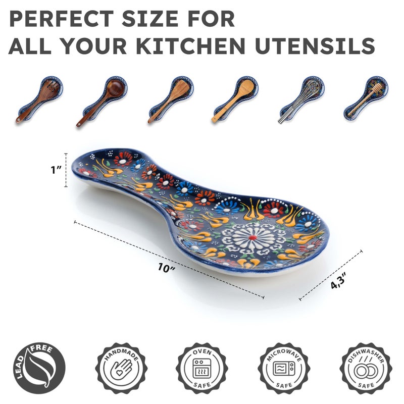 EVANILIFE Handmade Spoon Rest, Ceramic Spoon Rest for Stove Top, 10" Spoon Rest for Kitchen Counter, Dishwasher Safe Spoon Holder for Stove, Housewarming Gifts Utensil Rest, Colorful Spoon Rests (Navy) - Image 2