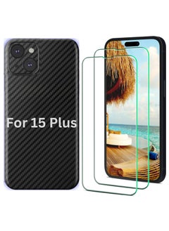 SARAOONT iPhone 15 Plus 1 Piece Carbon Fiber Skin Wrap and 2 Piece 10H Screen Protectors  - Image 1