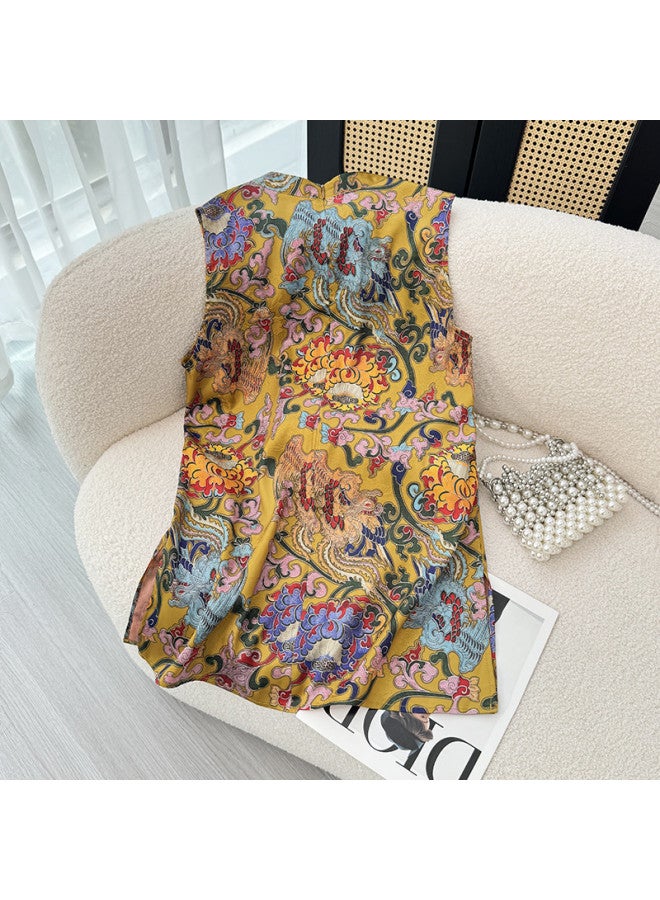 XINYANG New Chinese Style Women's Set 2025 Summer National Style Improved Print Sleeveless Cheongsam + Shorts - Image 4