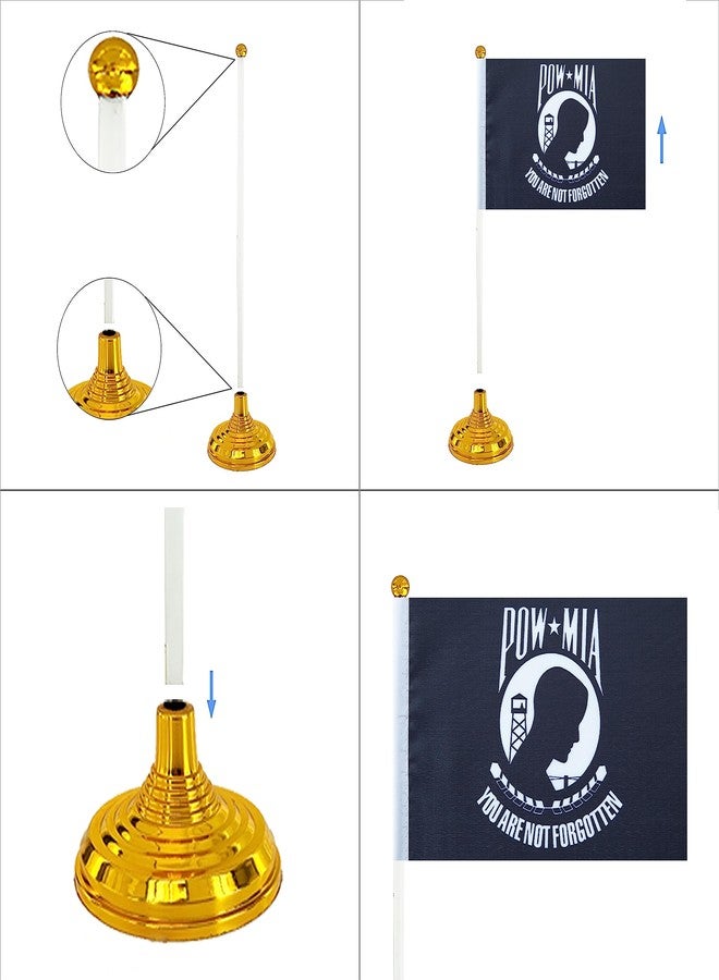 WXTWK 12 Pack American USA POW MIA Desk Flag Small Mini US Military Table Flags with Stand Base,United States Army Festival Events Celebration Decorations - Image 4