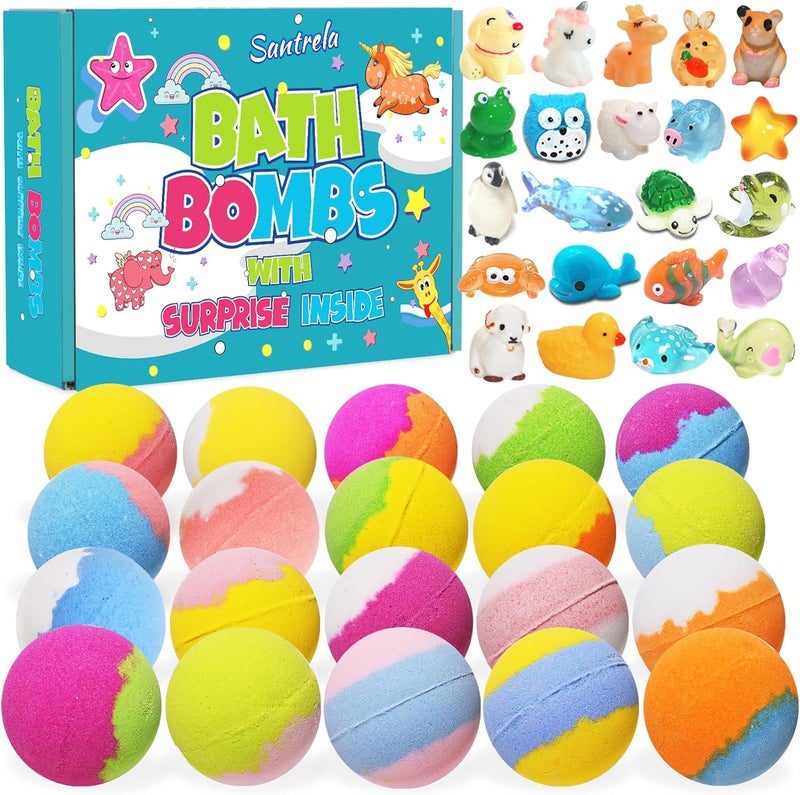 Bath Bombs for Kids with Surprise Inside 20 Pack Kids Bath Bombs Gift Set with Toys for Girls Boys Handmade Bubble Bath Fizzy Balls Kit for Birthday Christmas EasterPackage May Vary