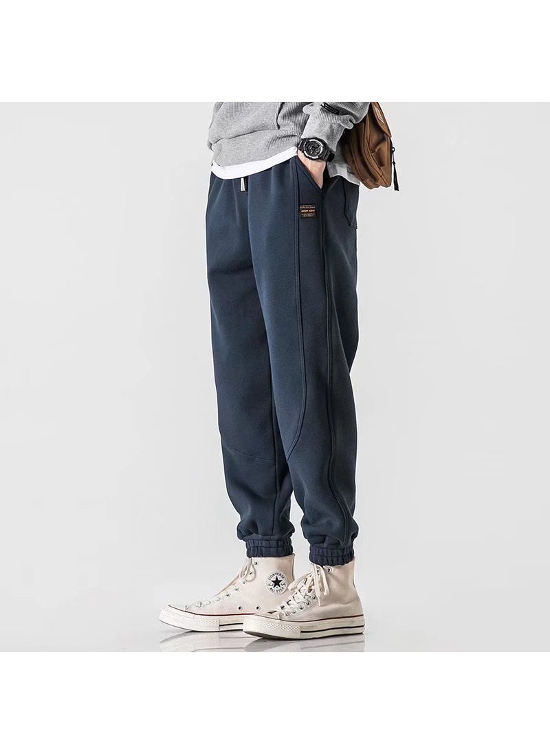 Generic - Japanese Vintage Simple Bunded Foot Cargo Pants Mens Winter Regular Style Versatile Trousers Student Trendy Brand Pants Men Blue - Image 1