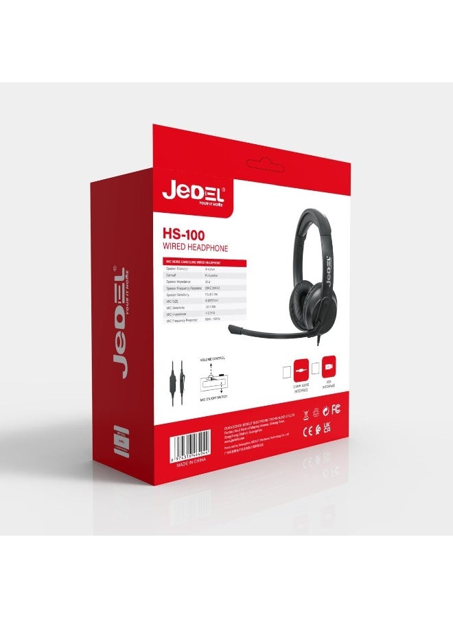 JeDEL HS-100 USB Wired Headset with Noise Cancelling Microphone, In Line Volume Control & Mic On/Off Switch, 40mm Driver for Clear Sound, Adjustable Lightweight Design, Comfortable Earmuffs – Ideal for Office, Call Center & Online Meetings - Image 5