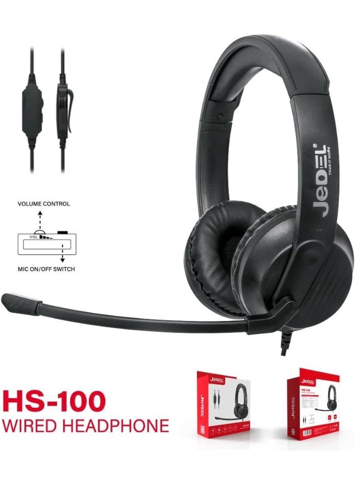 JeDEL HS-100 USB Wired Headset with Noise Cancelling Microphone, In Line Volume Control & Mic On/Off Switch, 40mm Driver for Clear Sound, Adjustable Lightweight Design, Comfortable Earmuffs – Ideal for Office, Call Center & Online Meetings - Image 2