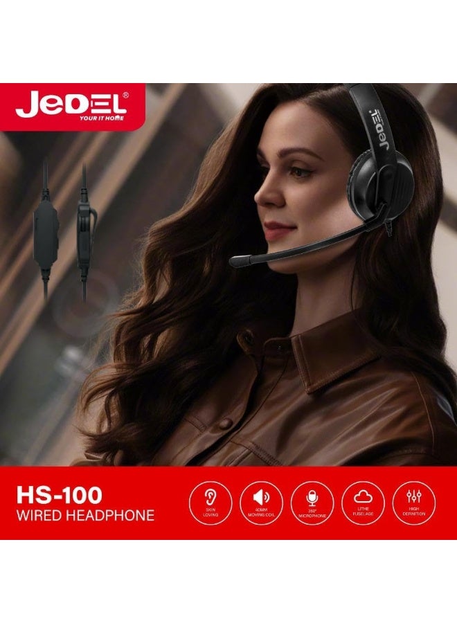 JeDEL HS-100 USB Wired Headset with Noise Cancelling Microphone, In Line Volume Control & Mic On/Off Switch, 40mm Driver for Clear Sound, Adjustable Lightweight Design, Comfortable Earmuffs – Ideal for Office, Call Center & Online Meetings - Image 3