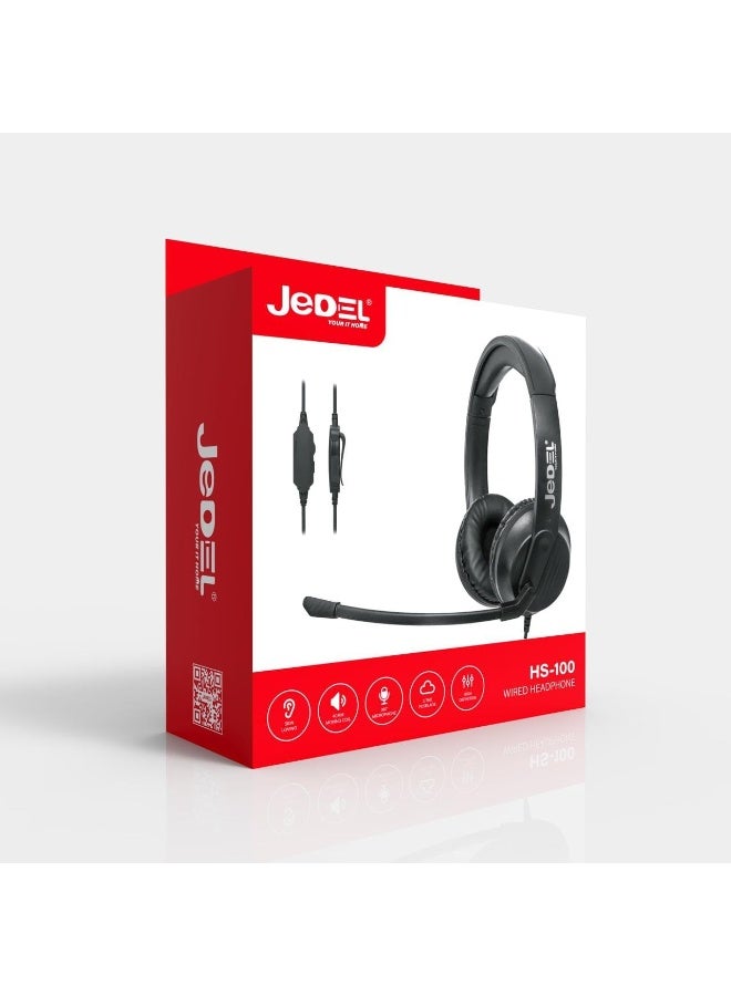 JeDEL HS-100 USB Wired Headset with Noise Cancelling Microphone, In Line Volume Control & Mic On/Off Switch, 40mm Driver for Clear Sound, Adjustable Lightweight Design, Comfortable Earmuffs – Ideal for Office, Call Center & Online Meetings - Image 4