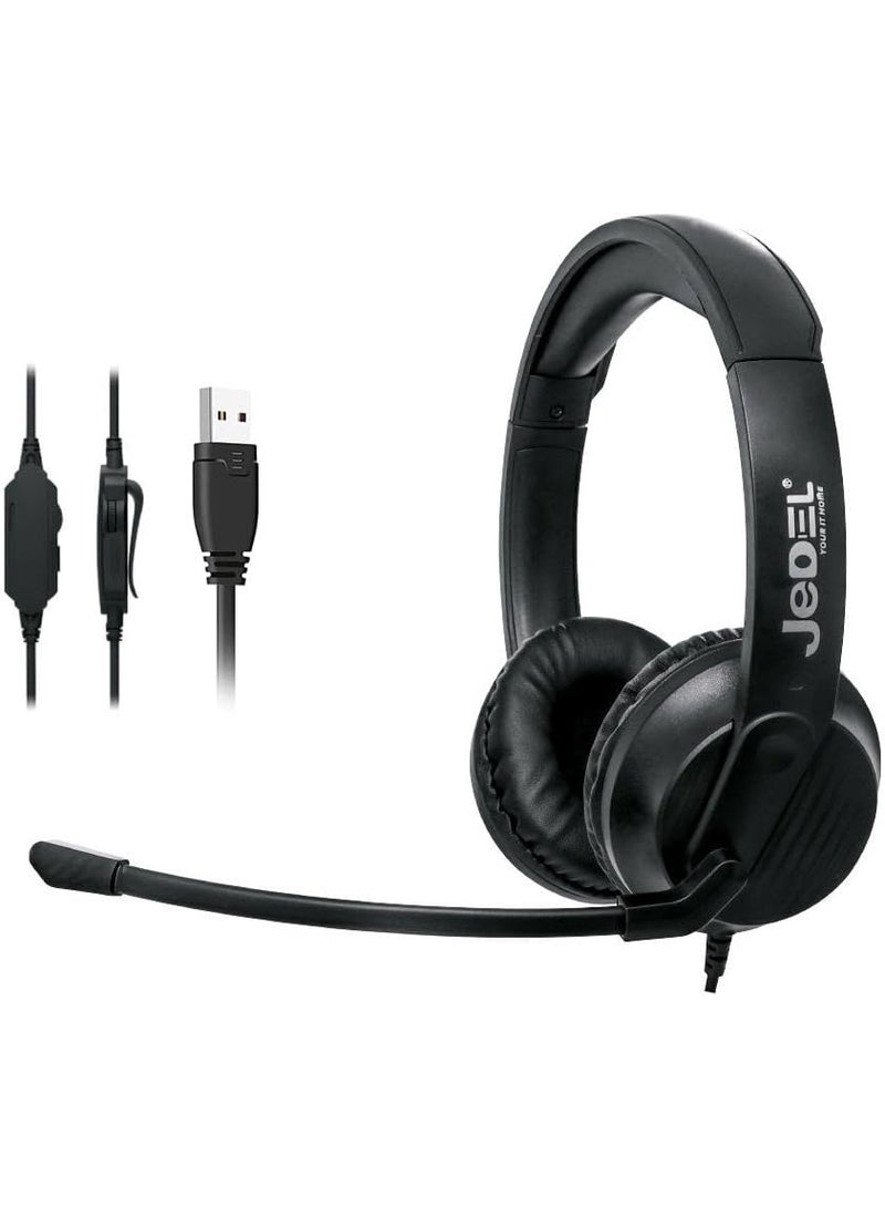 JeDEL HS-100 USB Wired Headset with Noise Cancelling Microphone, In Line Volume Control & Mic On/Off Switch, 40mm Driver for Clear Sound, Adjustable Lightweight Design, Comfortable Earmuffs – Ideal for Office, Call Center & Online Meetings - Image 1