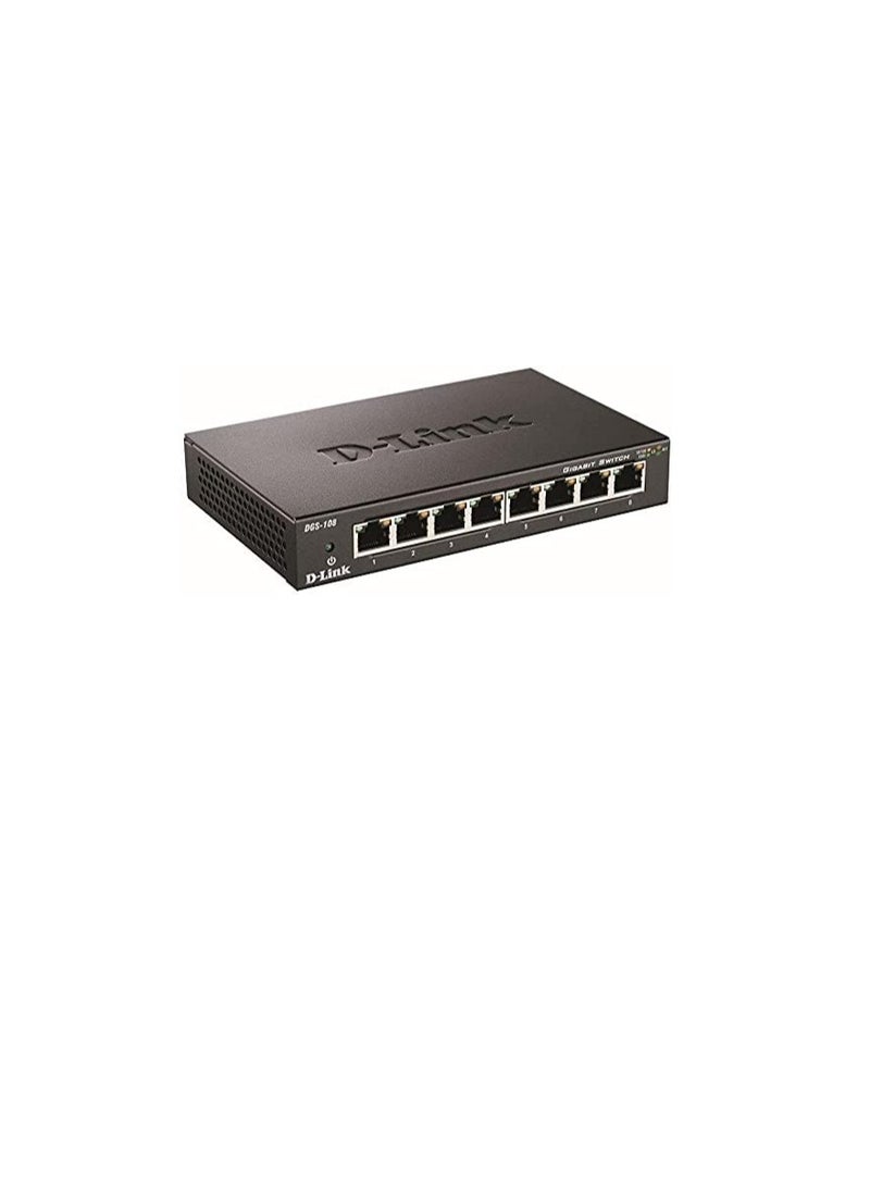 Link - Gigabit Unmanaged Metal Desktop Switch up to 2Gbps Speed in Full Duplex Supports IEEE802.1p 10/100/1000 Mbit/s DGS-108/B 8Port - Image 1