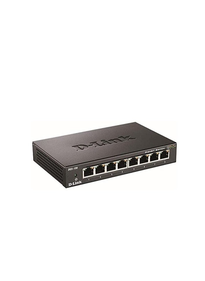 Link - Gigabit Unmanaged Metal Desktop Switch up to 2Gbps Speed in Full Duplex Supports IEEE802.1p 10/100/1000 Mbit/s DGS-108/B 8Port - Image 1