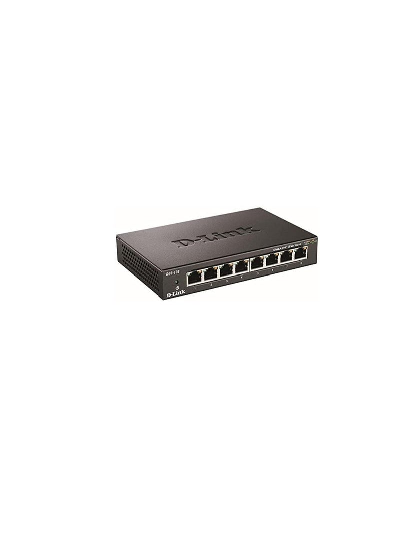 Link - Gigabit Unmanaged Metal Desktop Switch up to 2Gbps Speed in Full Duplex Supports IEEE802.1p 10/100/1000 Mbit/s DGS-108/B 8Port - Image 1