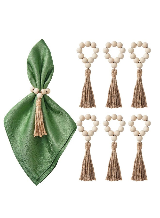 6 Pcs Napkin Rings, Wooden Napkin Rings, Wood Bead Napkin Rings for Table Decor, Napkin Rings for Decorations Dinnerware Sets, Spring Banquet, Wedding, Holiday Dinner Party - Image 1