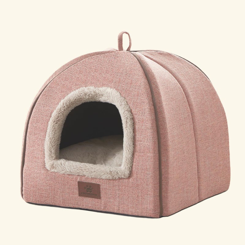 WINDRACING Cat Bed for Indoor Cats - Cat House Cats Tent with Removable Washable Cushioned Pillow, Soft and Self Kitten beds,for Small and Medium Pet Bed, Pink - Image 1