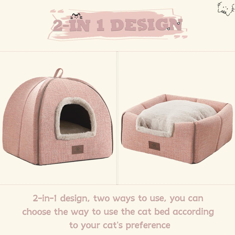 WINDRACING Cat Bed for Indoor Cats - Cat House Cats Tent with Removable Washable Cushioned Pillow, Soft and Self Kitten beds,for Small and Medium Pet Bed, Pink - Image 3