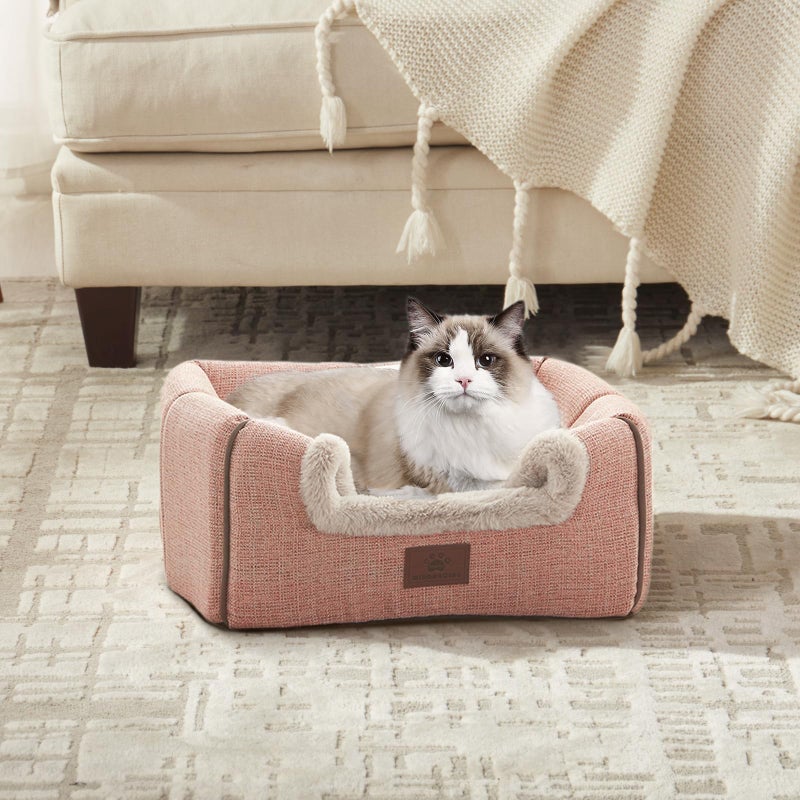 WINDRACING Cat Bed for Indoor Cats - Cat House Cats Tent with Removable Washable Cushioned Pillow, Soft and Self Kitten beds,for Small and Medium Pet Bed, Pink - Image 2