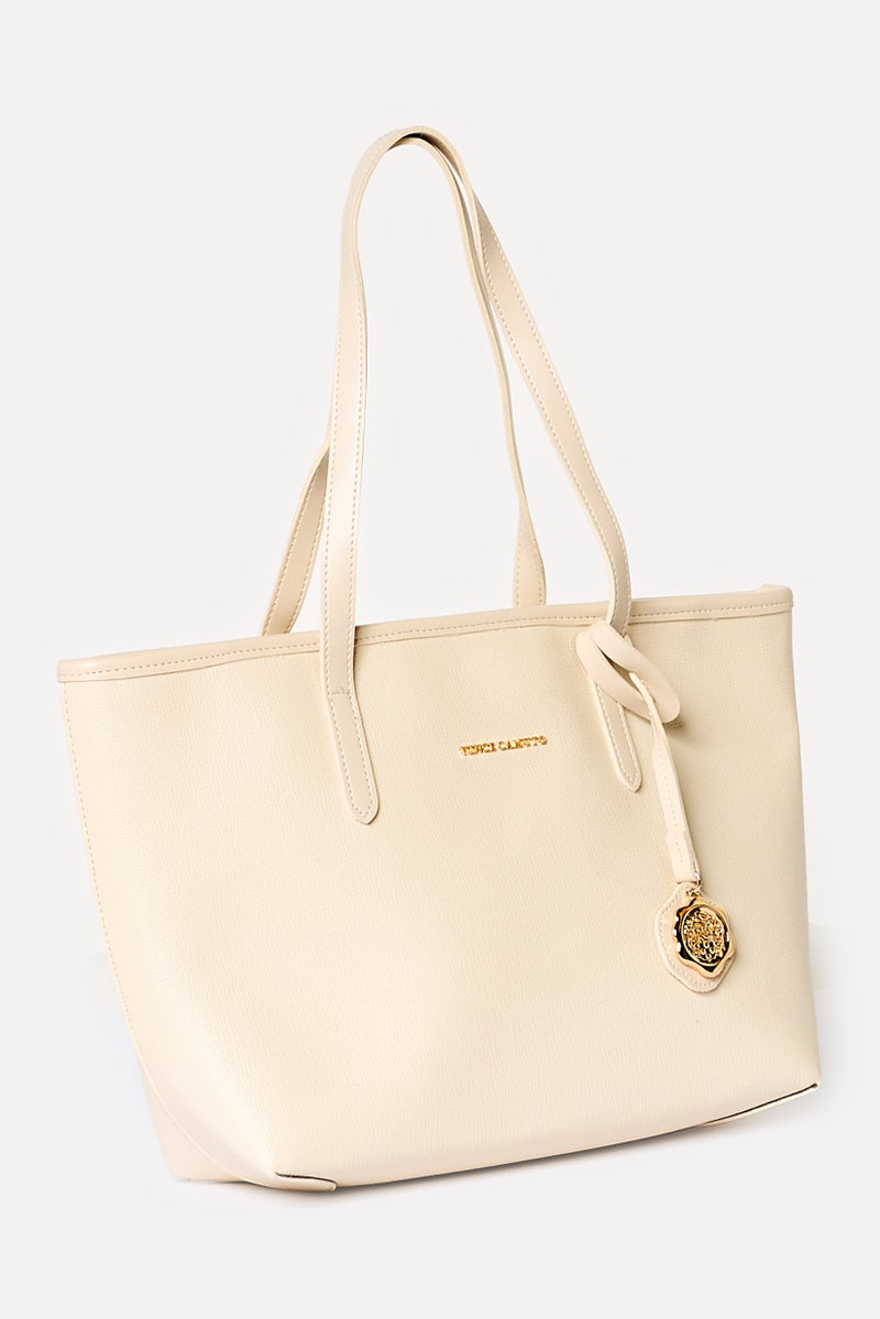 VINCE CAMUTO حقيبة توت بشعار العلامة التجارية للنساء، كريمي - Image 2